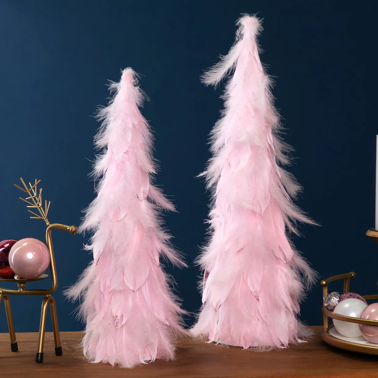 Small Layered Feather Cone Tree Glittered Christmas Decoration - 16" - Pink