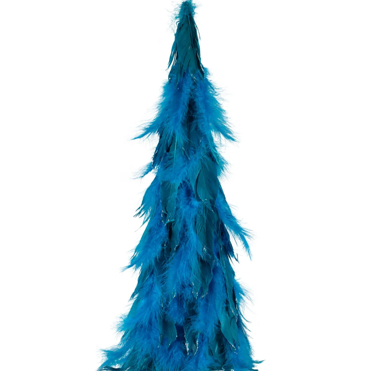 Small Two-Tone Layered Feathers Cone Tree Christmas Decoration - 16" - Turquoise