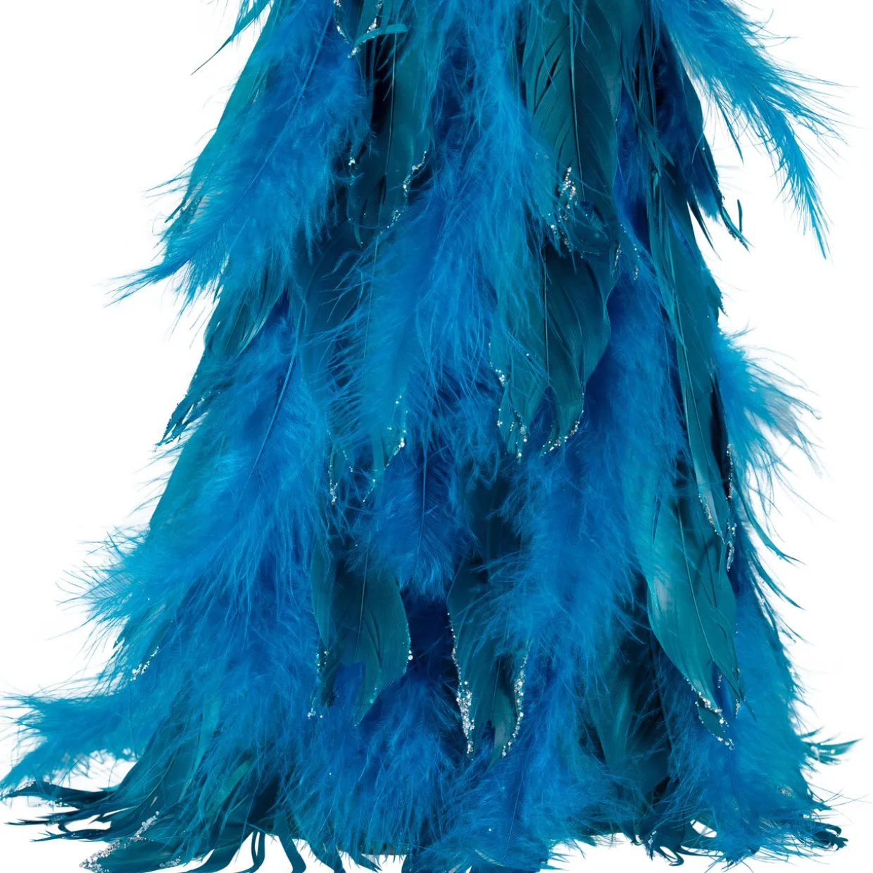 Small Two-Tone Layered Feathers Cone Tree Christmas Decoration - 16" - Turquoise