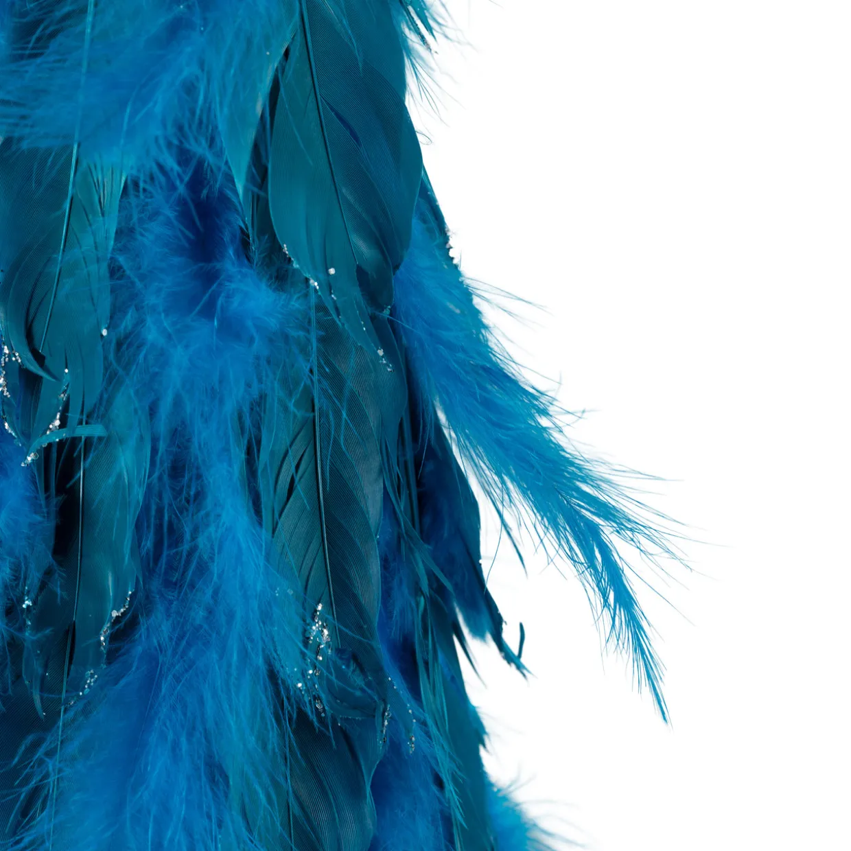 Small Two-Tone Layered Feathers Cone Tree Christmas Decoration - 16" - Turquoise