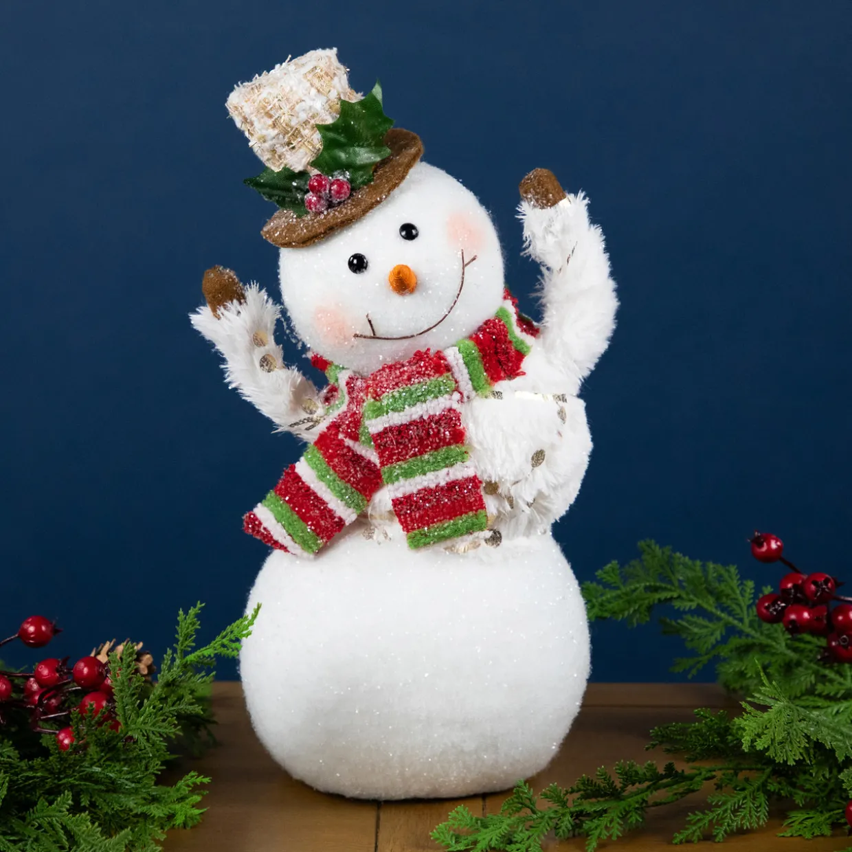 Smiling and Waving Snowman Christmas Figurine - 11.25"