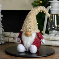 Smiling Chubby Plush Gnome with Textured Hat Christmas Figure - 15"