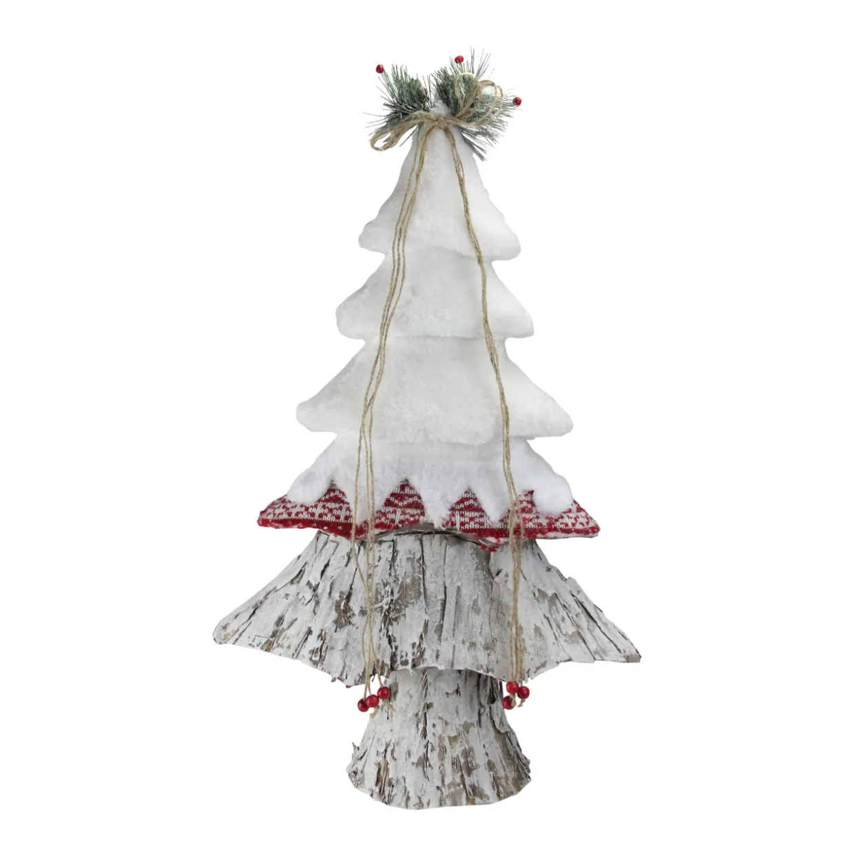 Snow Cap and Sweater Christmas Tree with Pine Decoration - 22" - White and Red