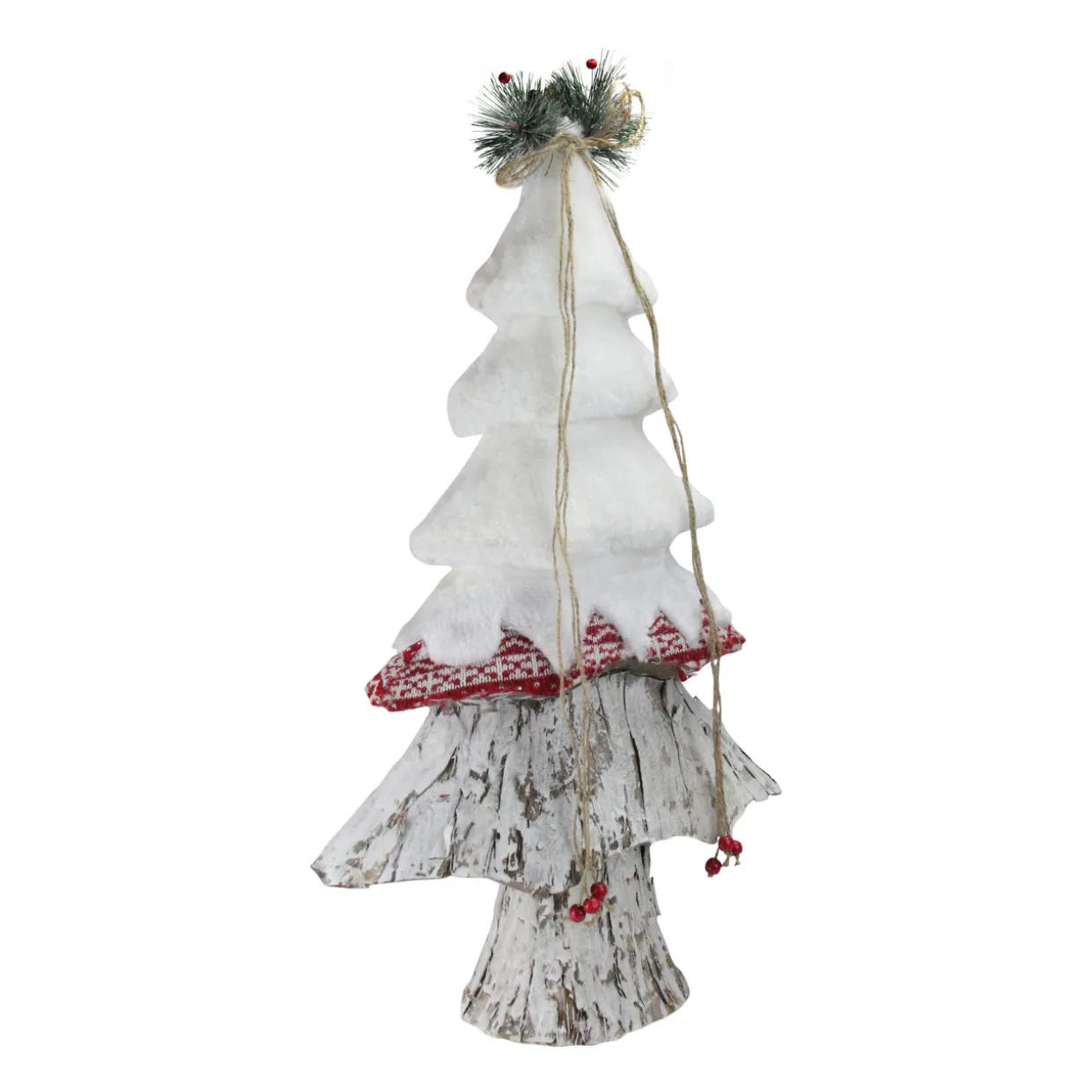 Snow Cap and Sweater Christmas Tree with Pine Decoration - 22" - White and Red