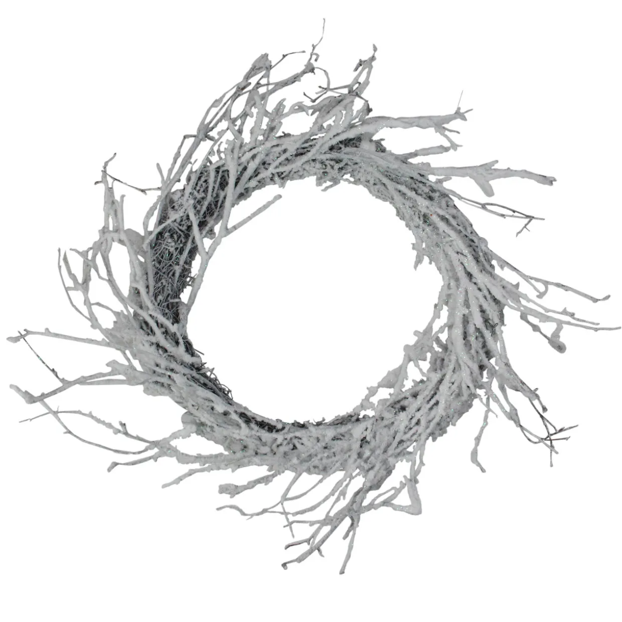 Snow Flocked and Iridescent Glitter Twig Artificial Christmas Wreath - 24-Inch, Unlit