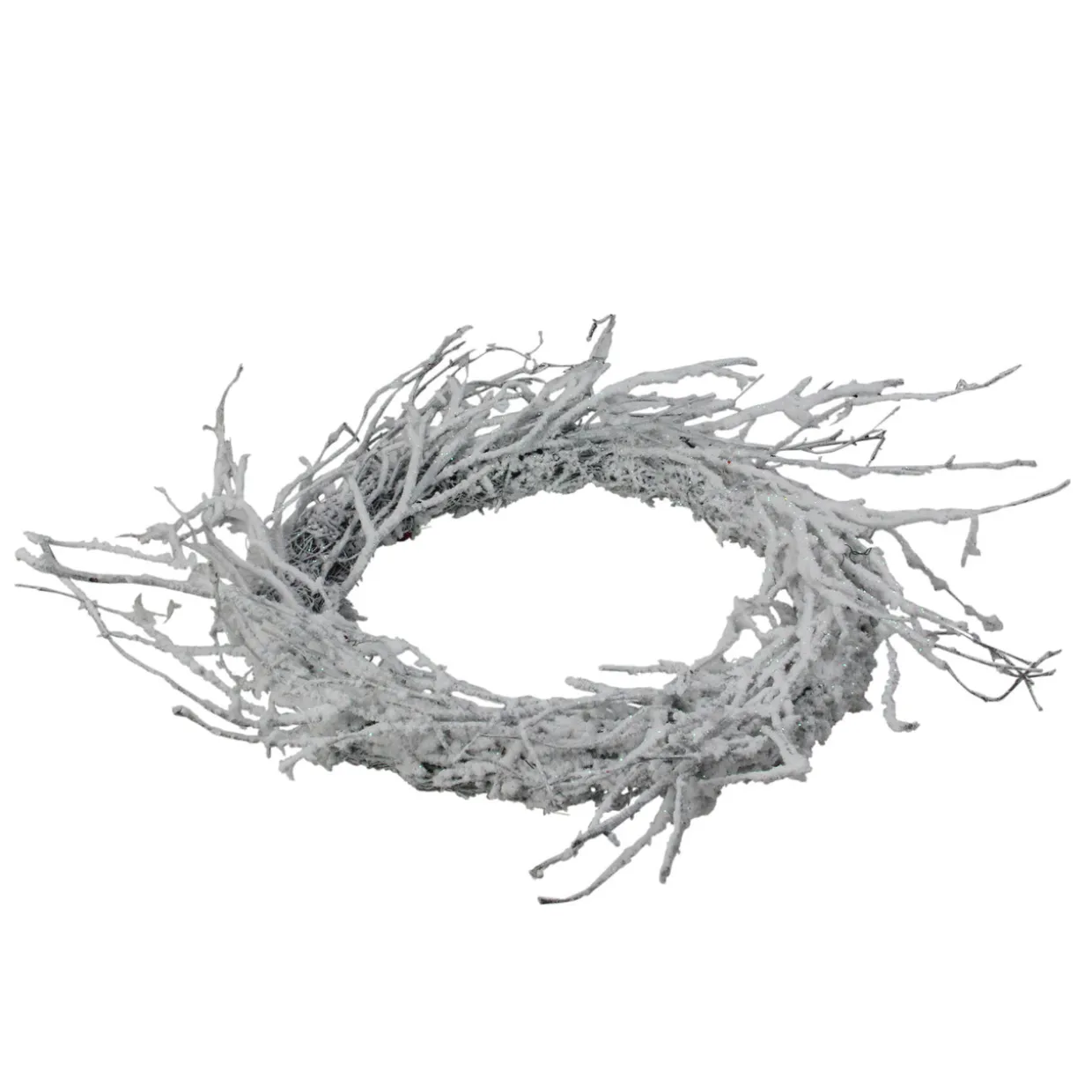 Snow Flocked and Iridescent Glitter Twig Artificial Christmas Wreath - 24-Inch, Unlit