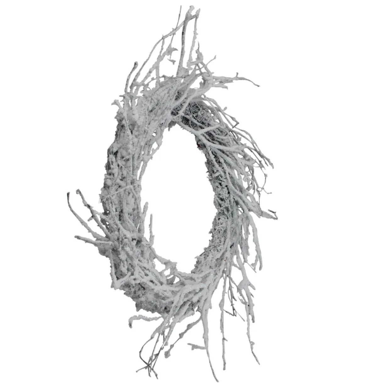 Snow Flocked and Iridescent Glitter Twig Artificial Christmas Wreath - 24-Inch, Unlit