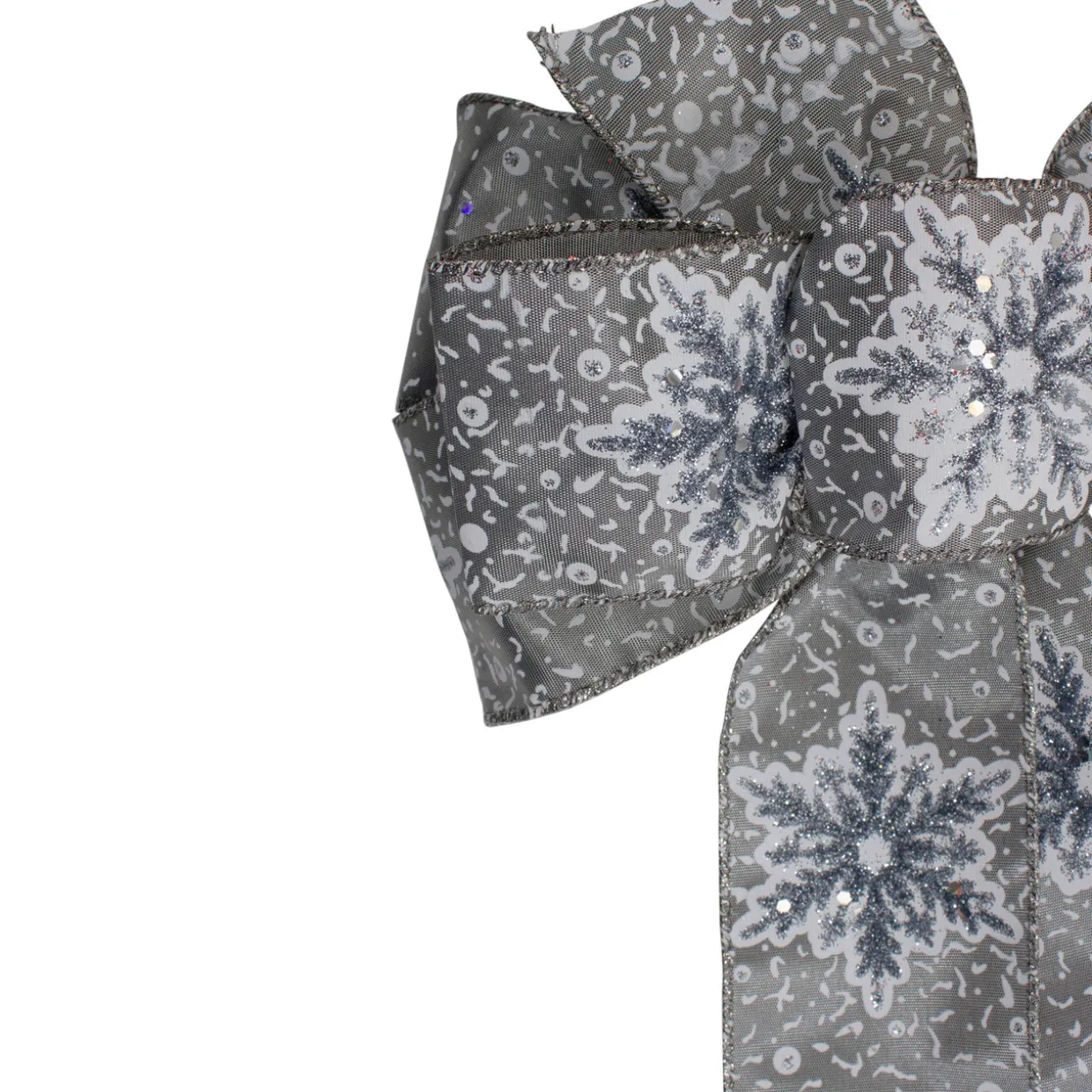 Snowflake 6-Loop Christmas Bow Decoration - 9" x 14" - Gray and White