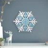 Snowflake Wooden Christmas Wall Decoration - 11.75" - White and Blue