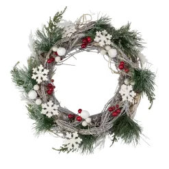 Snowflakes and Berries Winter Foliage Christmas Wreath - 13" - Unlit