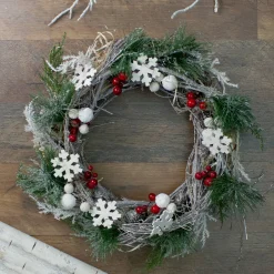 Snowflakes and Berries Winter Foliage Christmas Wreath - 13" - Unlit