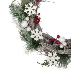 Snowflakes and Berries Winter Foliage Christmas Wreath - 13