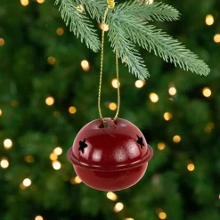 Snowflakes and Stars Christmas Jingle Bell Ornaments - 1.5" - Burgundy - 12ct