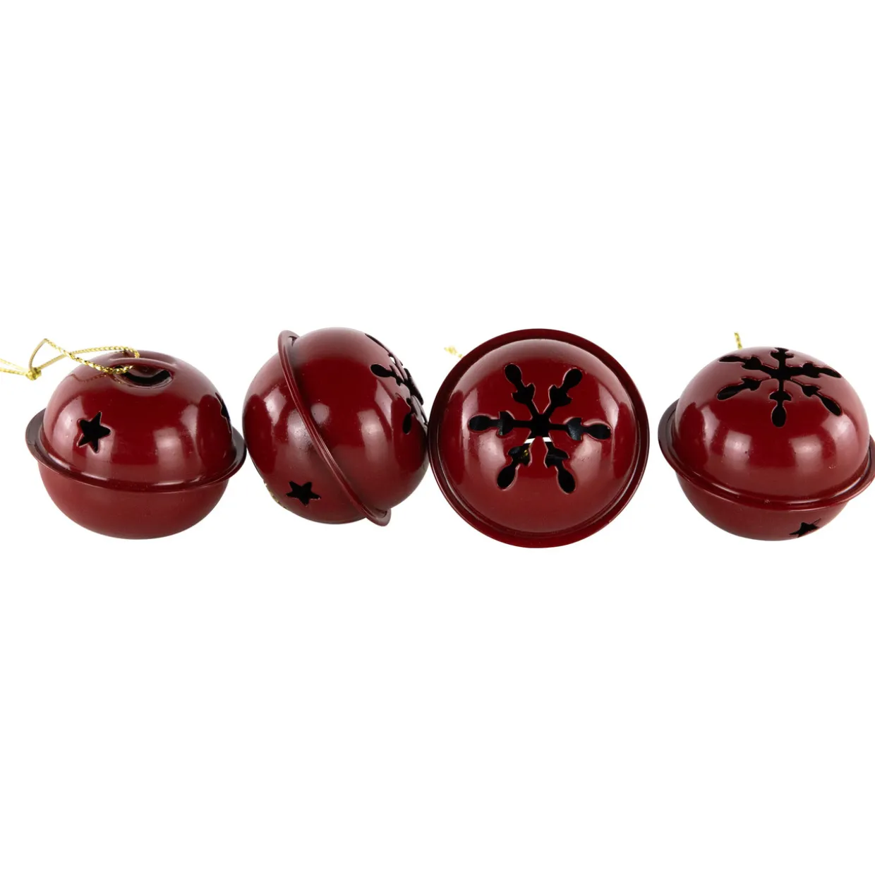 Snowflakes and Stars Christmas Jingle Bell Ornaments - 1.5" - Burgundy - 12ct