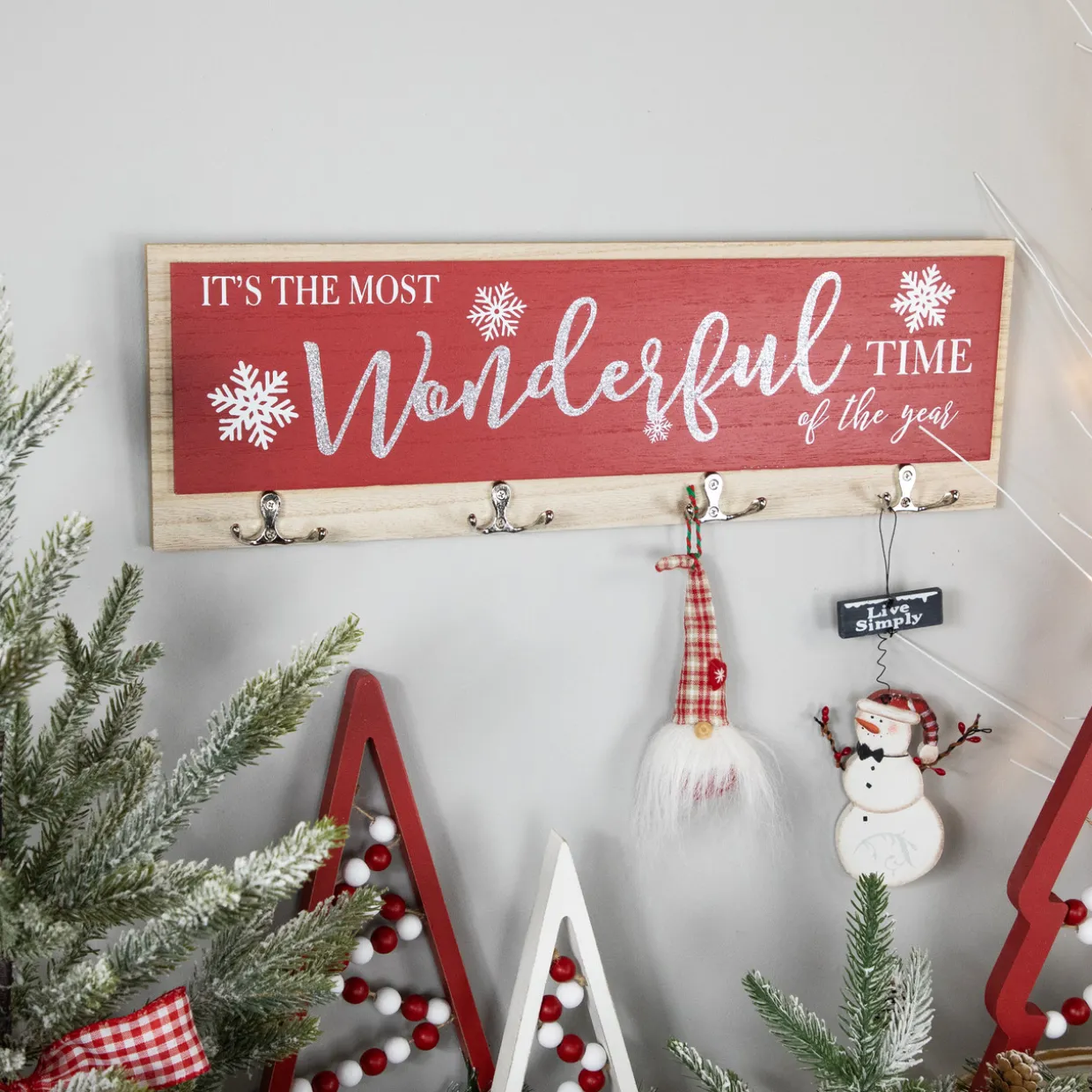 Snowflakes "It's The Most Wonderful Time of The Year" Christmas Wall Hooks - 19.5"