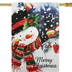 Snowman and Yellow Birds Merry Christmas Outdoor House Flag 28" x 40"