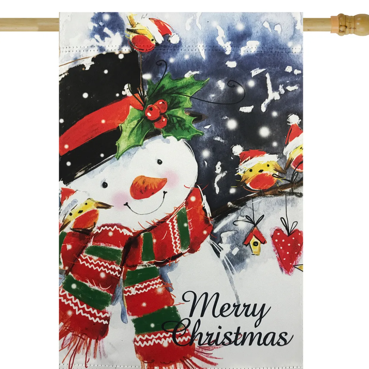 Snowman and Yellow Birds Merry Christmas Outdoor House Flag 28" x 40"
