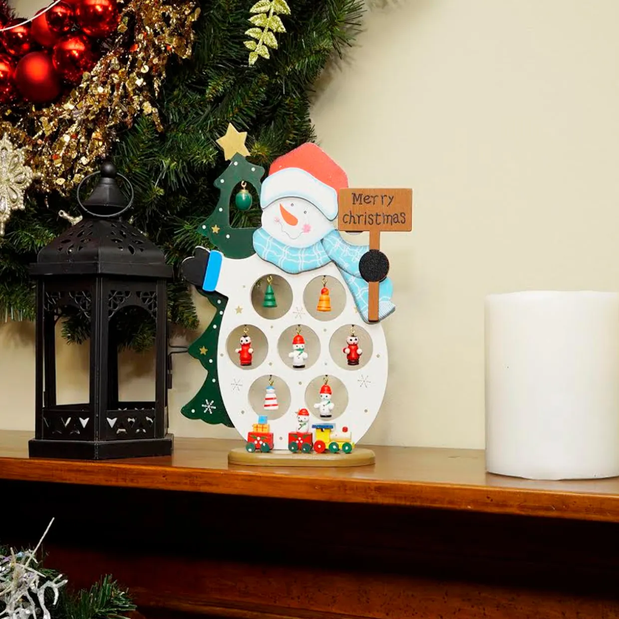 Snowman Cut-Out Ornament Holder "Merry Christmas" Decoration - 10.25"