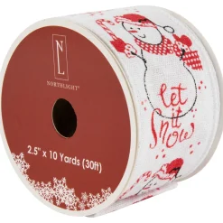 Snowman "Let It Snow" Wired Craft Christmas Ribbon 2.5" x 10 Yards