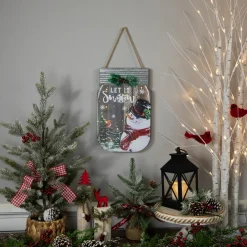 Snowman Mason Jar "Let It Snow" Christmas Wall Sign - 13.5"