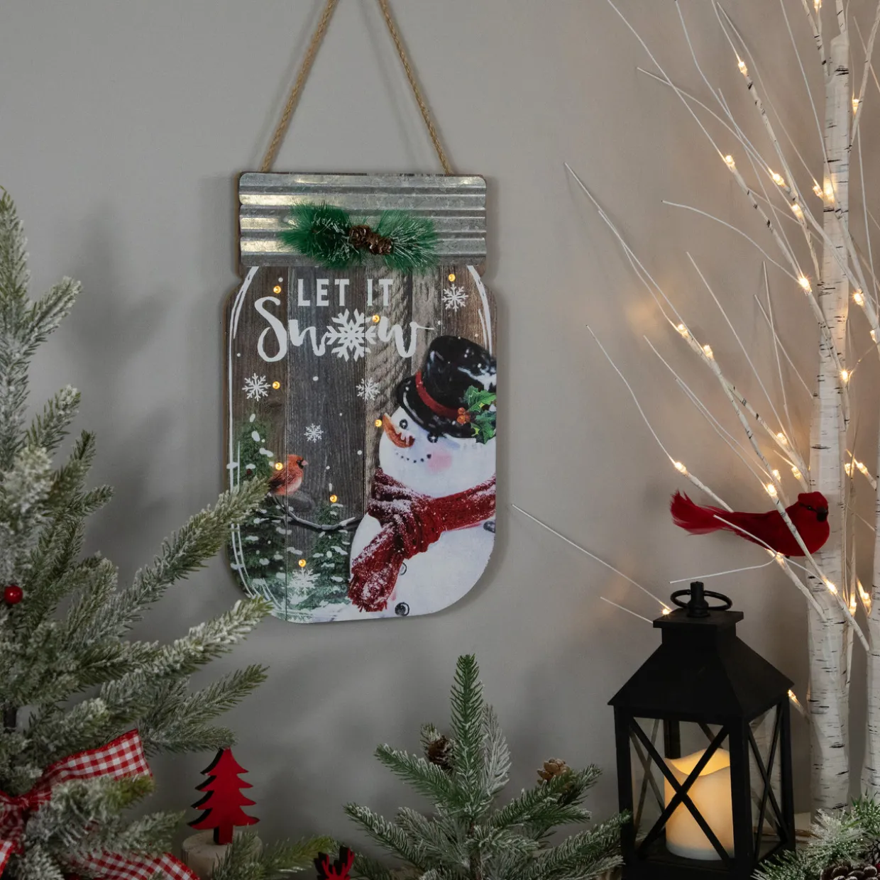 Snowman Mason Jar "Let It Snow" Christmas Wall Sign - 13.5"