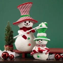 Snowman with Candy Cane Christmas Figure - 10"