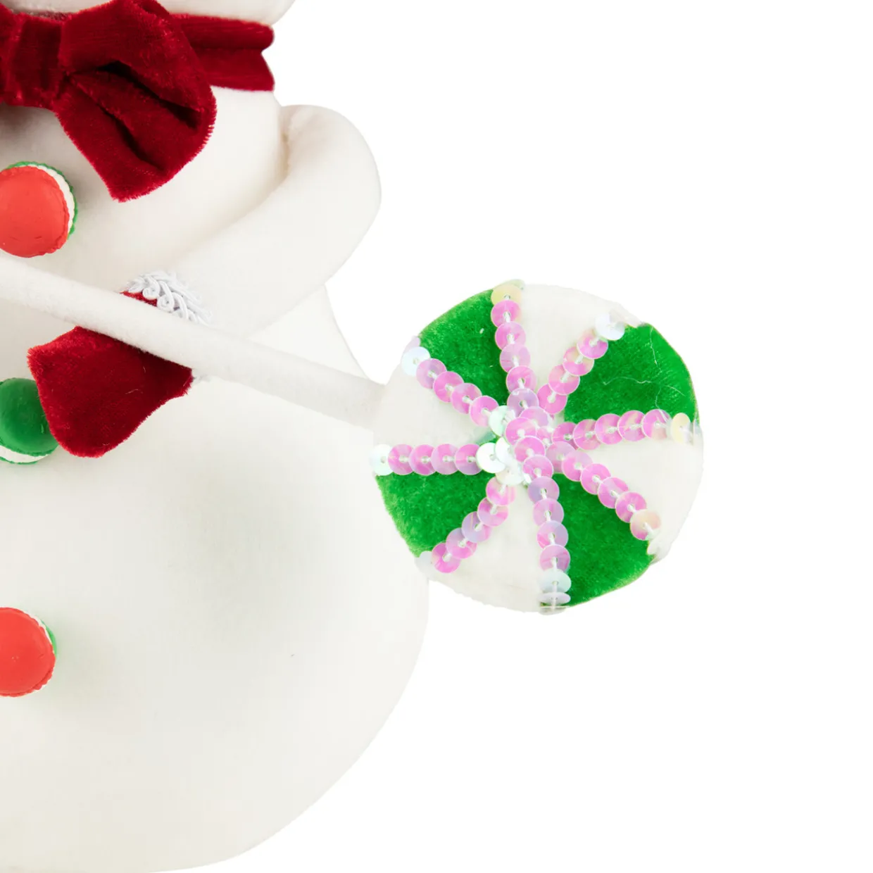 Snowman with Sequin Lollipop and Striped Hat Christmas Decoration - 15"