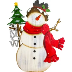 Snowman with "Snow" and Pine Tree Sign Wooden Christmas Decoration - 18"