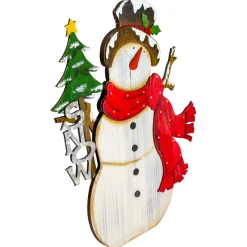 Snowman with "Snow" and Pine Tree Sign Wooden Christmas Decoration - 18"