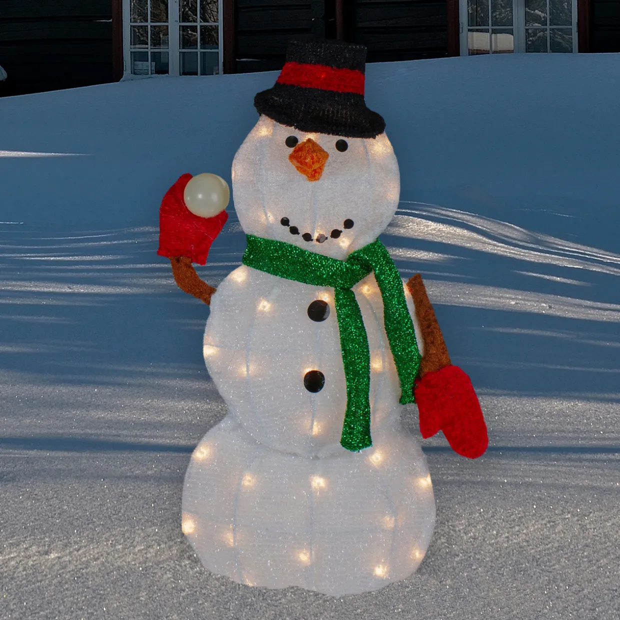 Snowman with Snowball Christmas Outdoor Decoration - 24" - White Lights