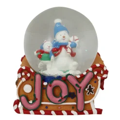 Snowmen and Gingerbread Sleigh "Joy" Musical Christmas Snow Globe - 5.25"