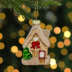 Snowy Country Cabin Glass Christmas Hanging Ornament - 3.25"