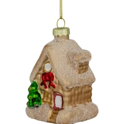Snowy Country Cabin Glass Christmas Hanging Ornament - 3.25