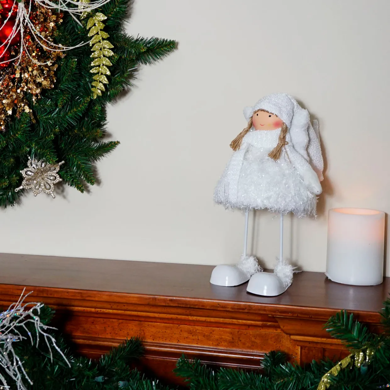 Snowy Plush Angel Bobble Girl Christmas Figure - 24"