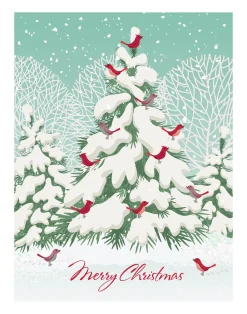Snowy Tree Birds Christmas Holiday Wall Decor Art Print