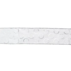 Snowy White and Silver Circle Christmas Wired Craft Ribbon 2.5" x 16 Yards