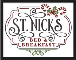 St Nick's Bed and Breakfast 15.5" x 19.5" Framed Christmas Wall Decor Art Print Sign Poster in a Black Wooden Frame with UV Acrylic and Hangers