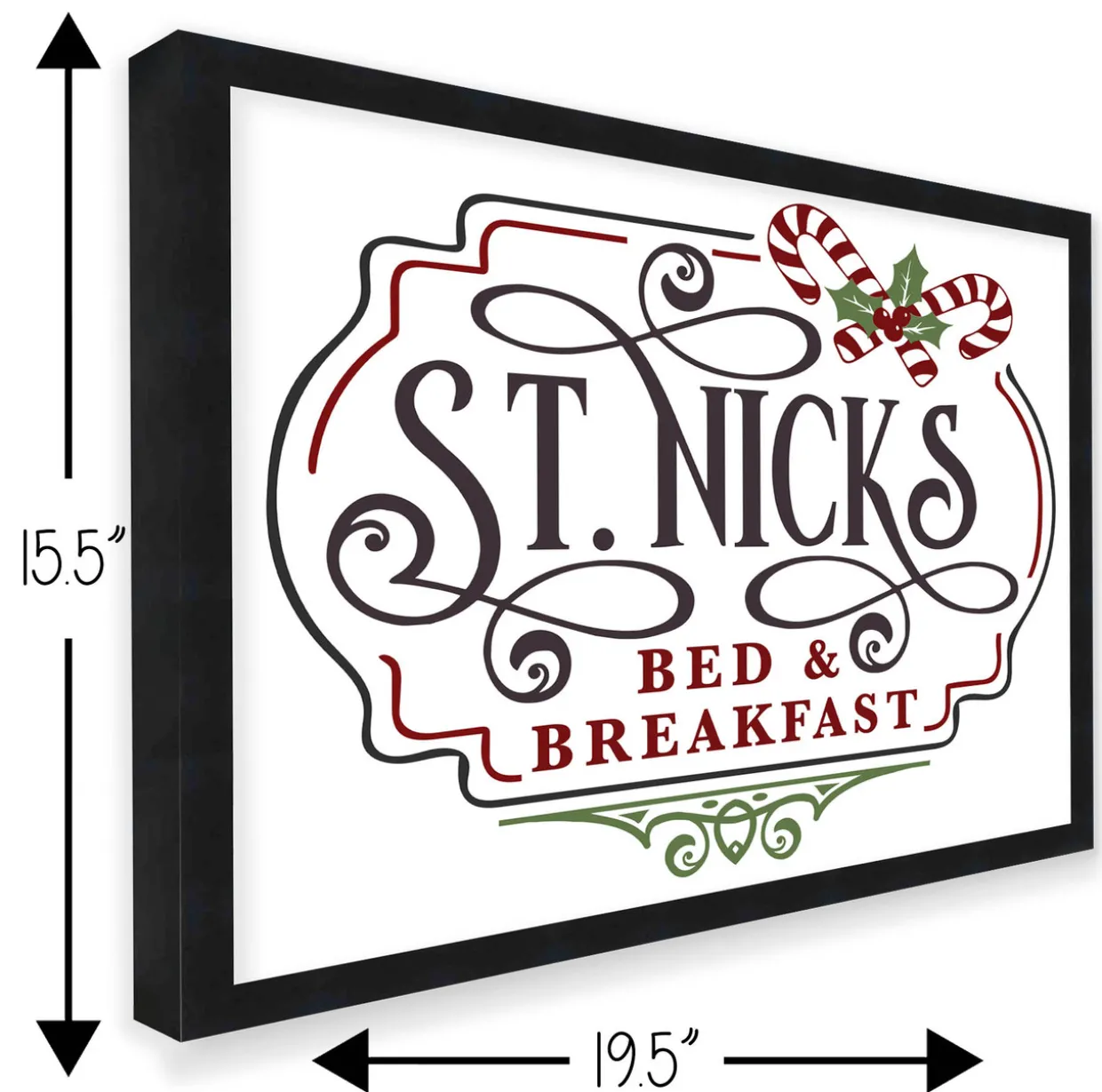 St Nick's Bed and Breakfast 15.5" x 19.5" Framed Christmas Wall Decor Art Print Sign Poster in a Black Wooden Frame with UV Acrylic and Hangers