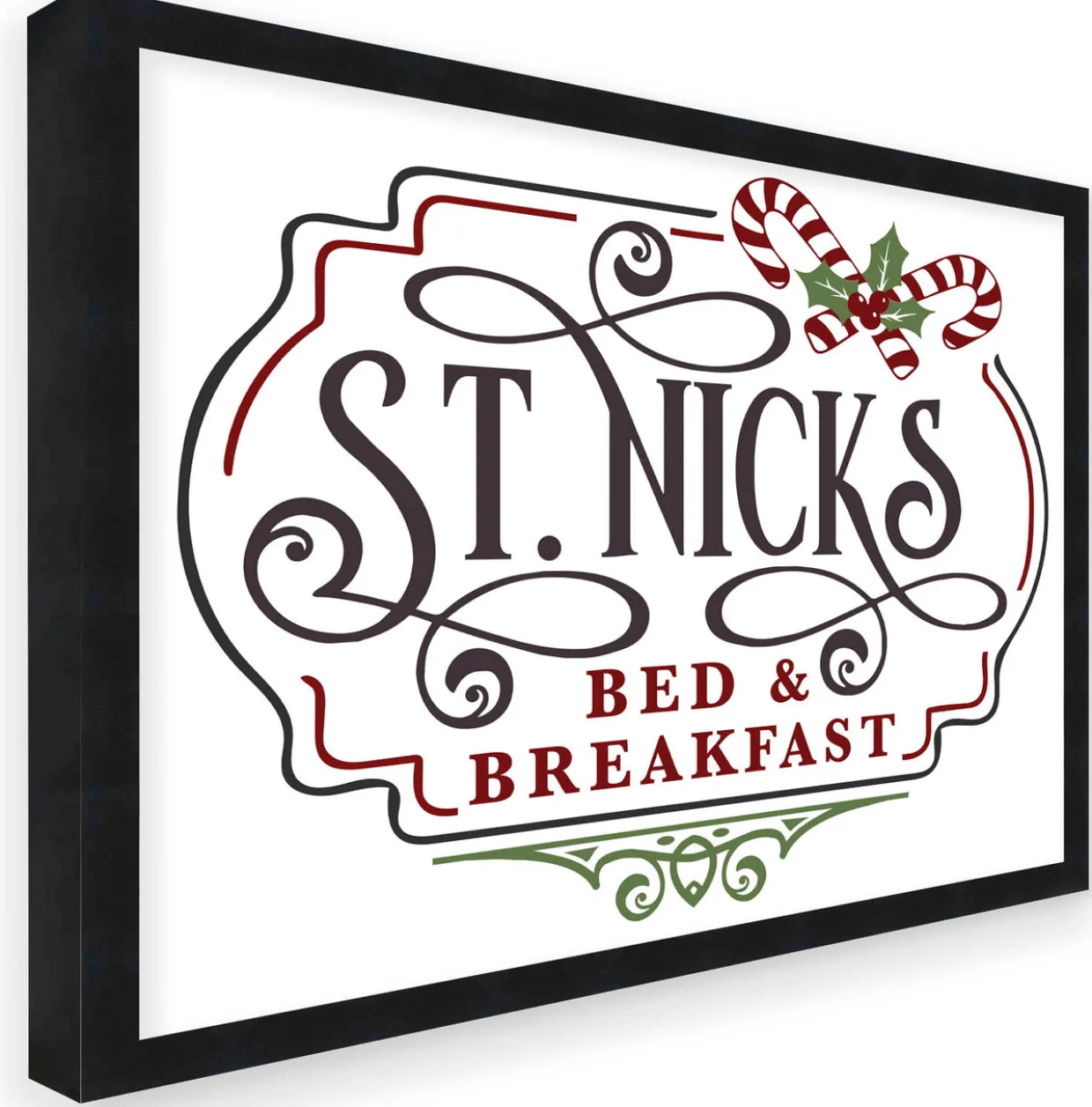 St Nick's Bed and Breakfast 15.5" x 19.5" Framed Christmas Wall Decor Art Print Sign Poster in a Black Wooden Frame with UV Acrylic and Hangers