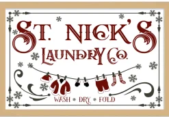 St Nick's Laundry Company Laundry Room 14.5" x 20.5" Framed Christmas Wall Decor Sign Poster in a Natural Wooden Frame with UV Acrylic and Hangers