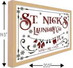 St Nick's Laundry Company Laundry Room 14.5" x 20.5" Framed Christmas Wall Decor Sign Poster in a Natural Wooden Frame with UV Acrylic and Hangers