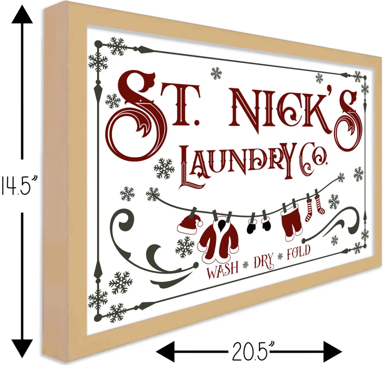 St Nick's Laundry Company Laundry Room 14.5" x 20.5" Framed Christmas Wall Decor Sign Poster in a Natural Wooden Frame with UV Acrylic and Hangers
