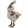 Standing Bird with Chevron Bow Tie and Faux Fur Winter Hat Christmas Figure - 10"