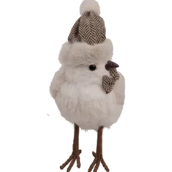Standing Bird with Chevron Bow Tie and Faux Fur Winter Hat Christmas Figure - 10
