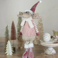 Standing Boy Moose Christmas Figurine - 26" - Pink and Beige