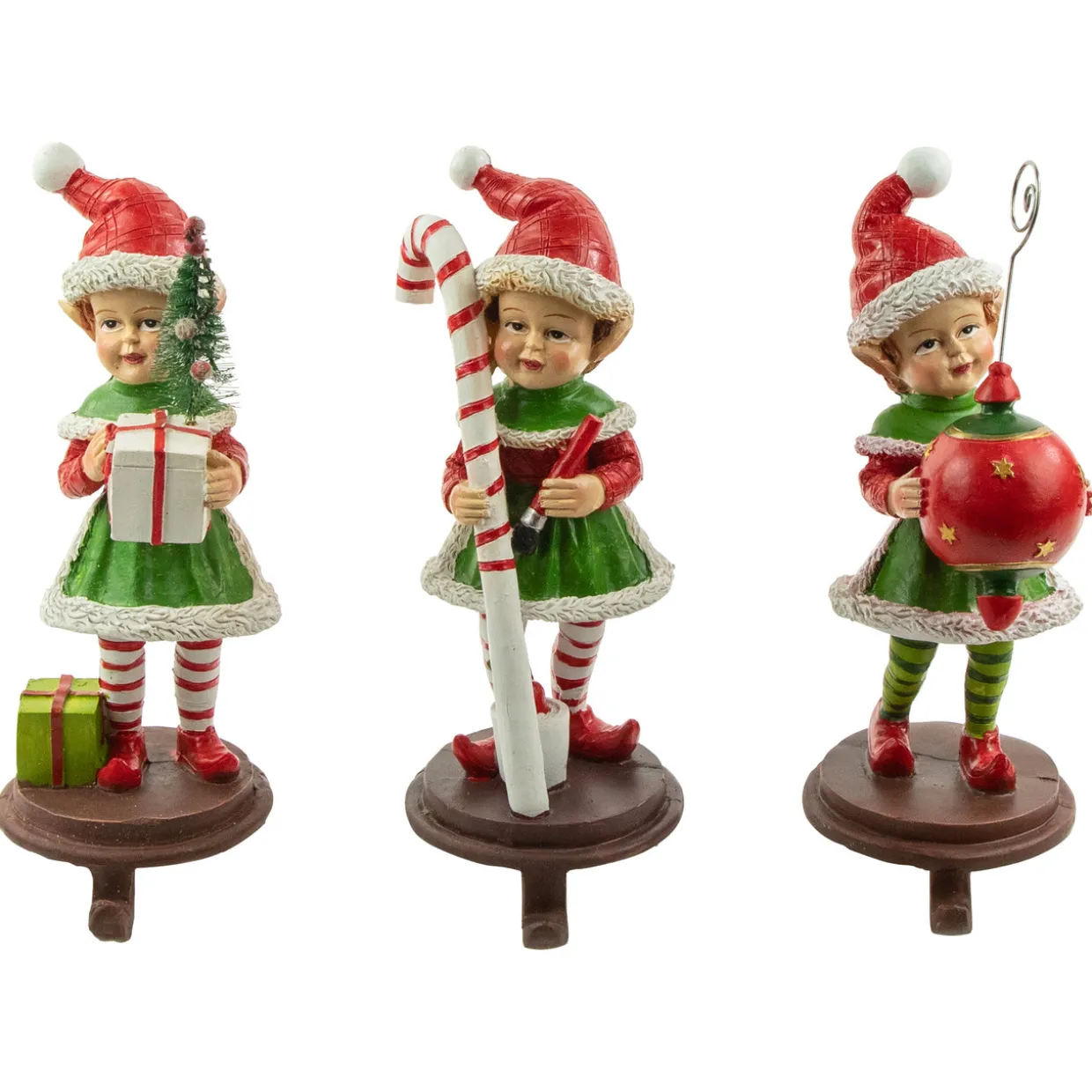 Standing Christmas Elves Stocking Holders - 8.5" - Set of 3