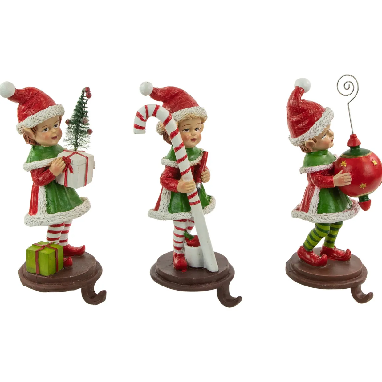 Standing Christmas Elves Stocking Holders - 8.5" - Set of 3