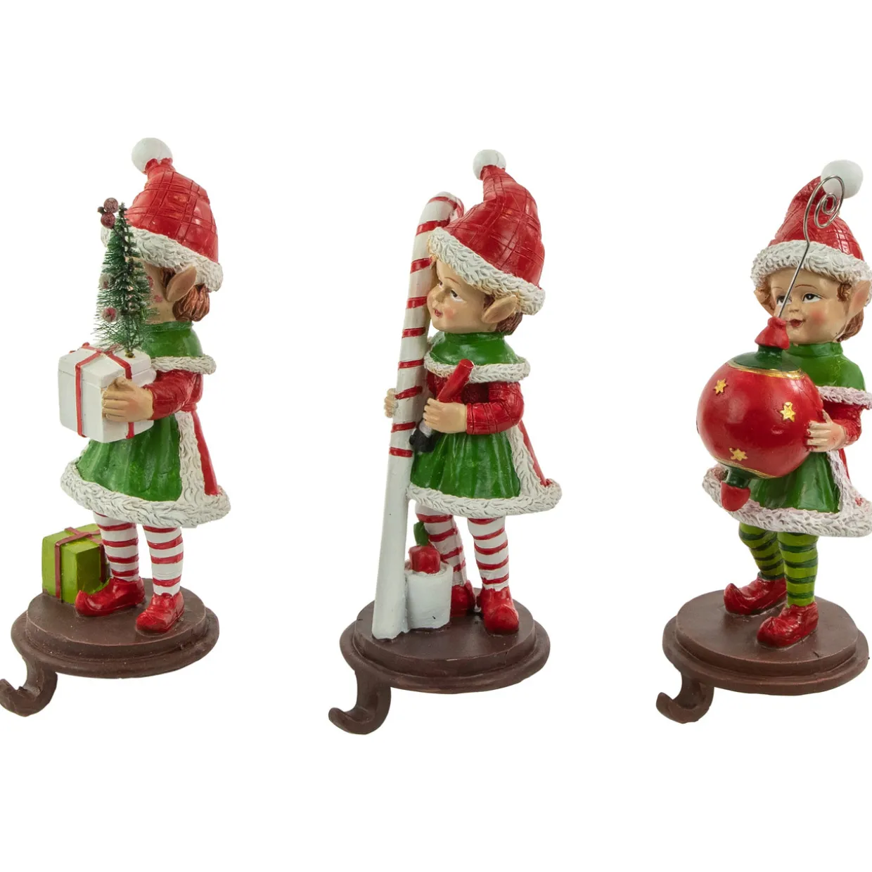 Standing Christmas Elves Stocking Holders - 8.5" - Set of 3