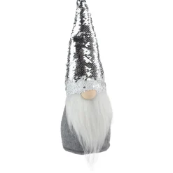 Standing Christmas Gnome with Flip Sequin Hat - 14" - Silver and Gray