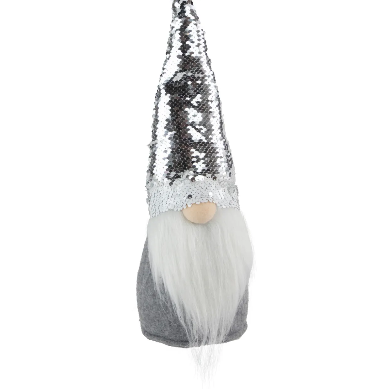 Standing Christmas Gnome with Flip Sequin Hat - 14" - Silver and Gray